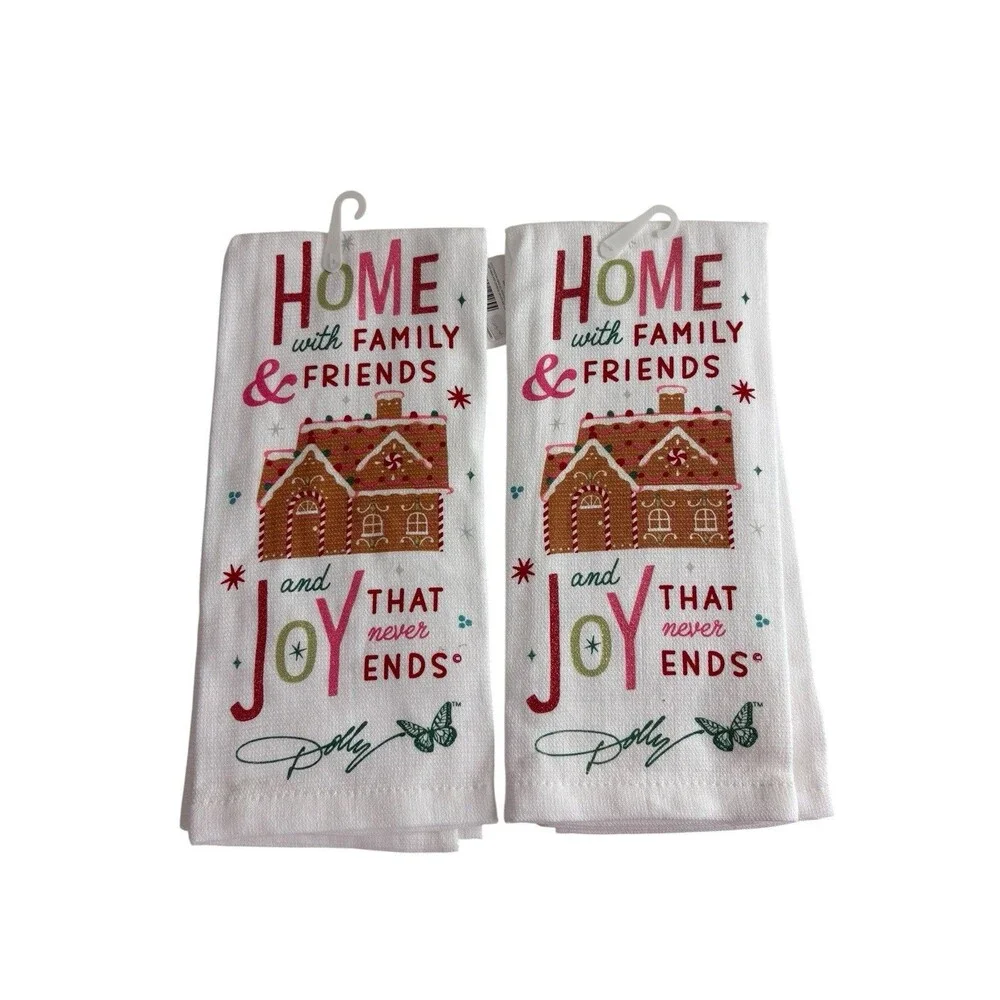 Home Is Where Family Is Parton HOLLY DOLLY Christmas Kitchen Towel White New 2